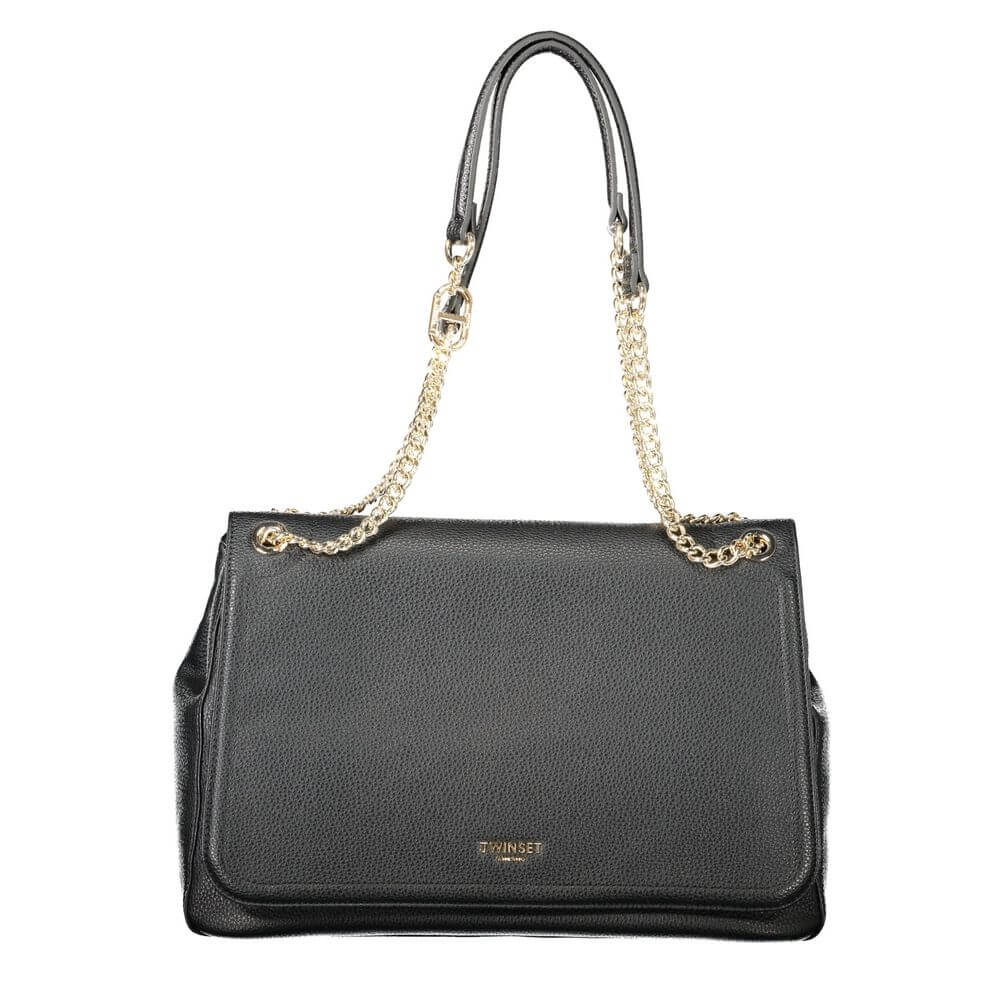 Twinset Black Polyethylene Women Handbag with chain handles and snap closure
