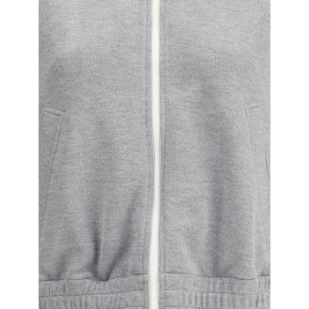 Brunello Cucinelli Gray Viscose Sweatshirt with ribbed collar and side welt pockets, front zipper, comfortable AW25 design, MADE IN ITALY