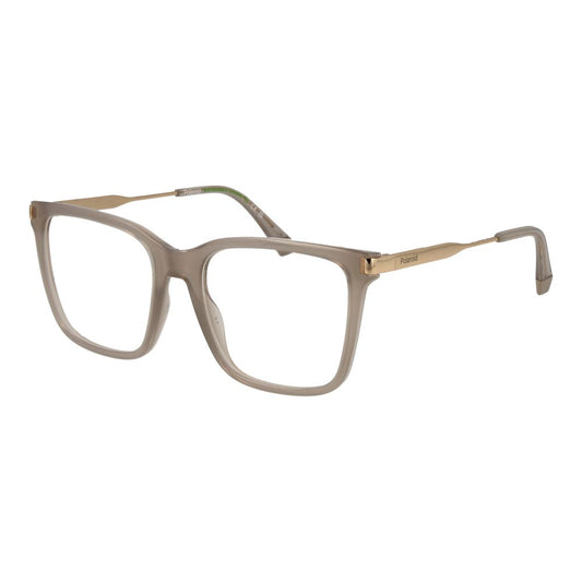 Polaroid Beige Unisex Glasses Frame with full-rim square design and demo plastic lenses.