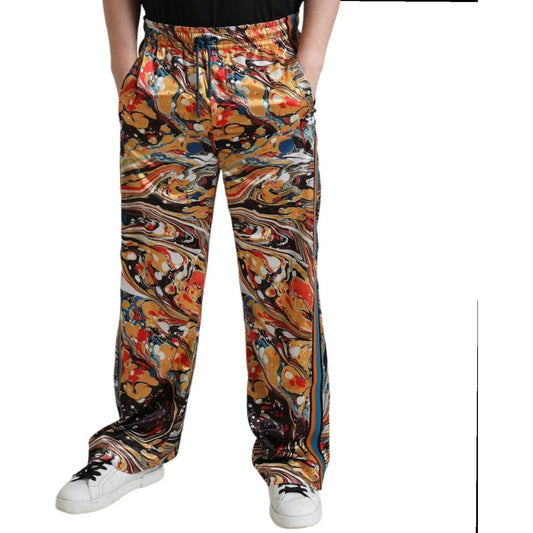 Dolce & Gabbana Multicolor Marble Print Satin Trouser Pants PAN74868