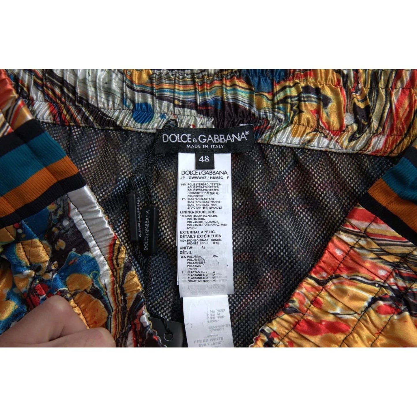 Dolce & Gabbana Multicolor Marble Print Satin Trouser Pants