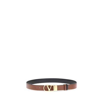Valentino Garavani Brown Calf Leather Bos Taurus Regular Belt with iconic gold VLogo buckle.