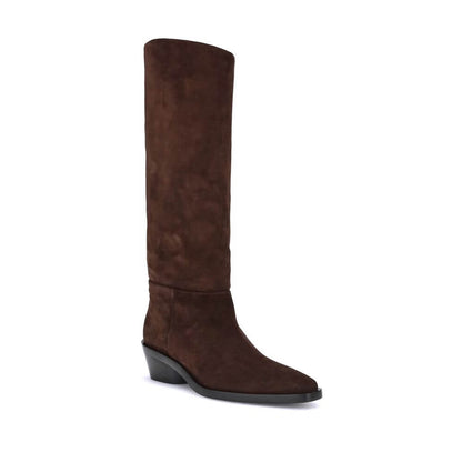Proenza Schouler Brown Calf Leather Bos Taurus Ankle Boots with wide heel and square toe, made in Italy.
