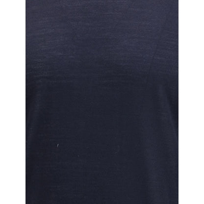Giorgio Armani Blue Fleece Wool Sweatshirt with ribbed cuffs and hem, elegant design, Italian made, crew neck, AW25 season.