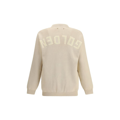 Golden Goose Cream Cotton Cardigan featuring logo applique back view, organic cotton, ribbed cuffs and hem, sustainability focus.