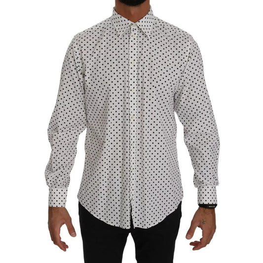 Dolce & Gabbana White Dotted Dress Formal MARTINI Shirt TSH4076-37