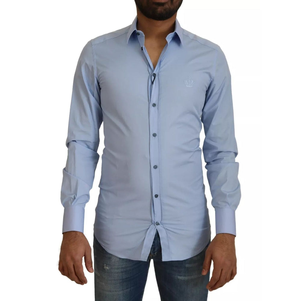 Dolce & Gabbana Light Blue Cotton Slim Fit Dress Shirt TSH7938-37