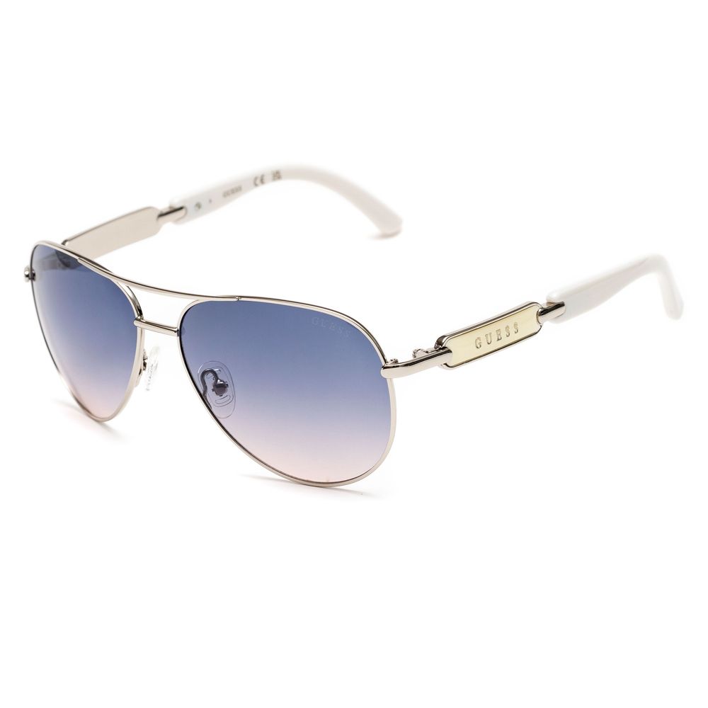 Guess Gray Metal Sunglasses with gradient blue lenses, model GU7295-6010W, featuring a metal frame and dimensions 60/14/135mm.