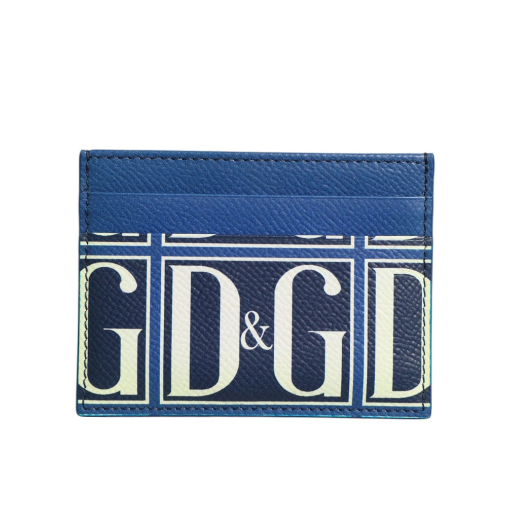 Dolce & Gabbana Blue Calf Leather DG Logo Print Monogram Card Holder Wallet with card slots, featuring DG monogram design.