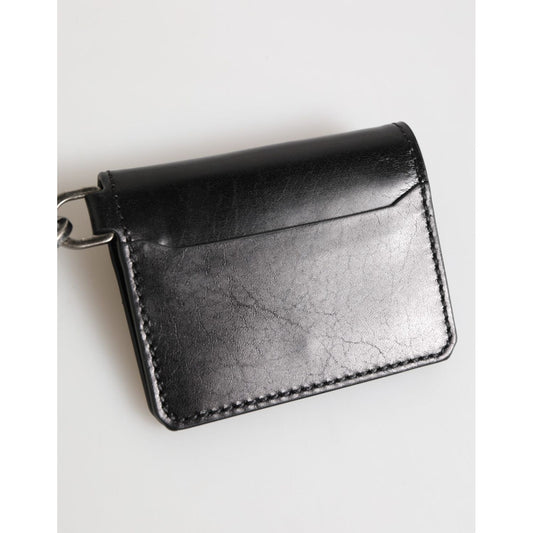 Dolce & Gabbana Black Leather Logo Embossed Key Chain Card Holder Wallet
