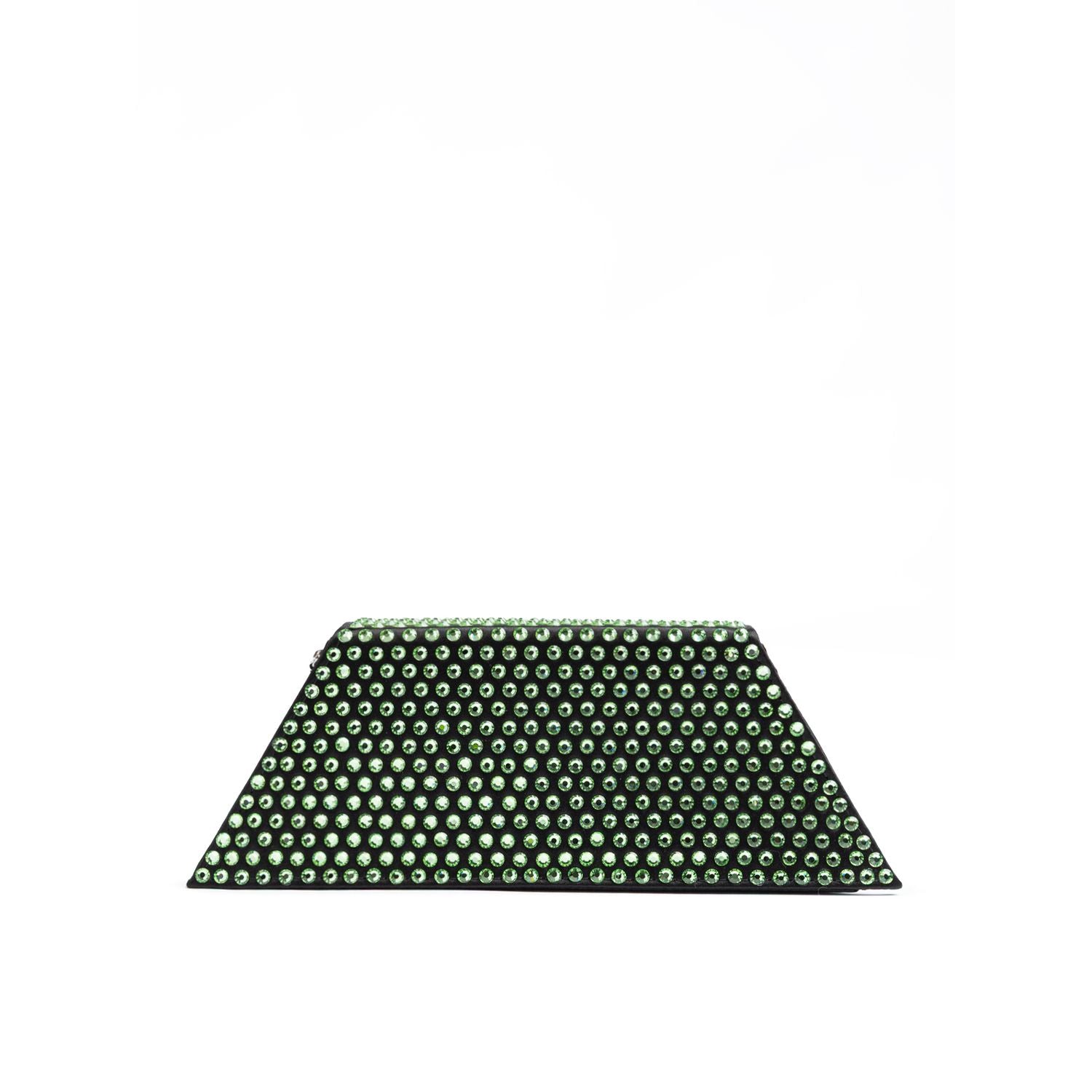 Amina Muaddi Mini Black Satin And Green Crystals Shoulder Bag