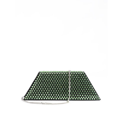 Amina Muaddi Mini Black Satin And Green Crystals Shoulder Bag