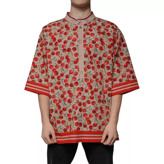 Dolce & Gabbana Beige Cherry Nylon Buttoned Casual Shirt TSH87290-54