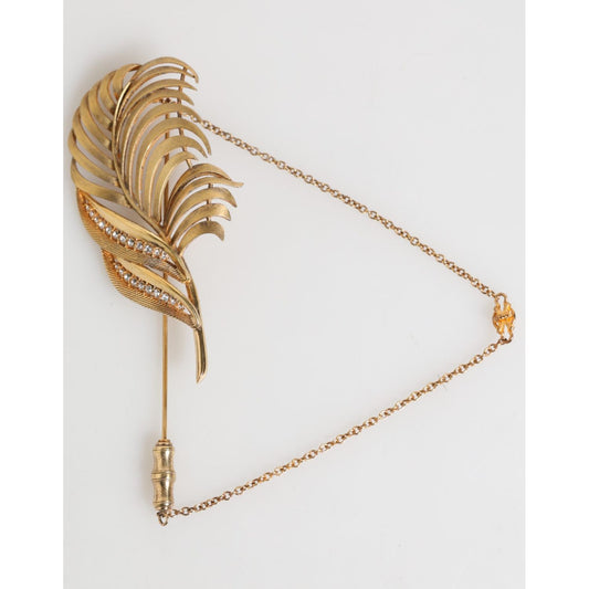 Dolce & Gabbana Gold Tone Leaf 925 Sterling Silver Crystal Chain Pin Brooch