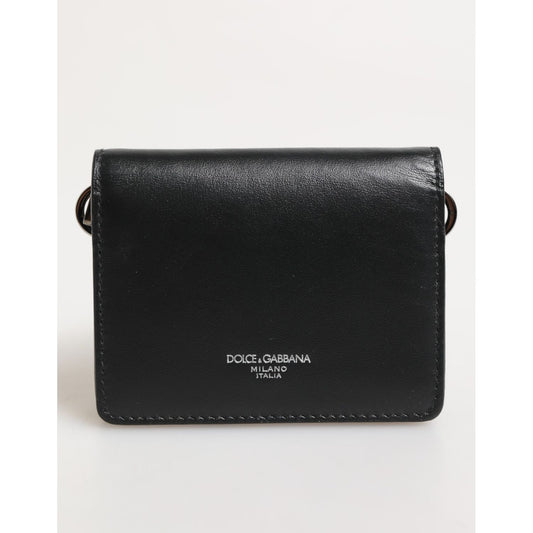 Dolce & Gabbana Black Leather DG Logo Bifold Card Holder Men Borse Wallet