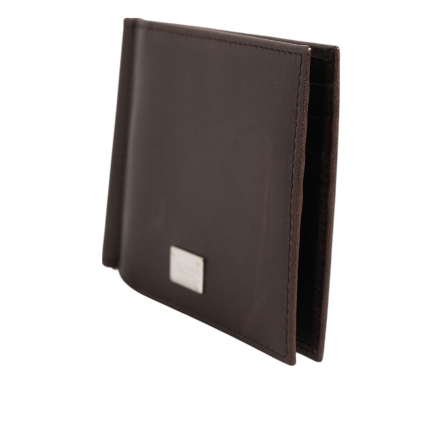 Dolce & Gabbana Brown Leather DG Logo Engrave Bifold Card Holder Wallet, sleek design with engraved logo and multiple card slots.