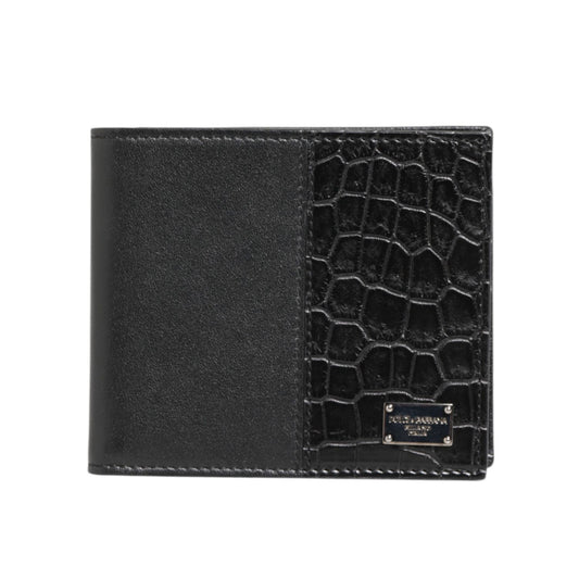 Dolce & Gabbana Black Exotic Leather Bifold Card Holder Men Wallet