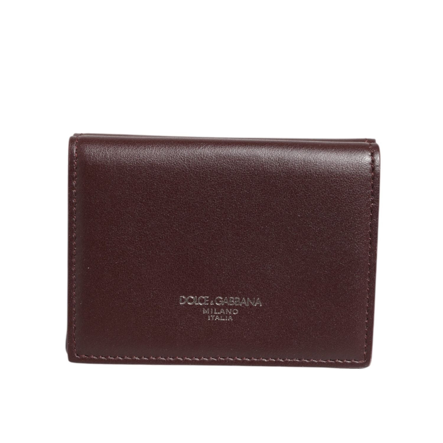Dolce & Gabbana Leather Embossed Logo Trifold Men Card Holder Dark Brown