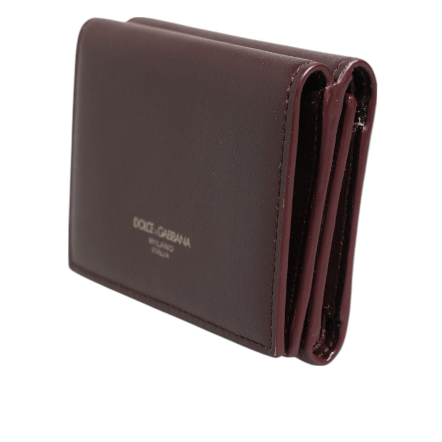 Dolce & Gabbana Leather Embossed Logo Trifold Men Card Holder Dark Brown