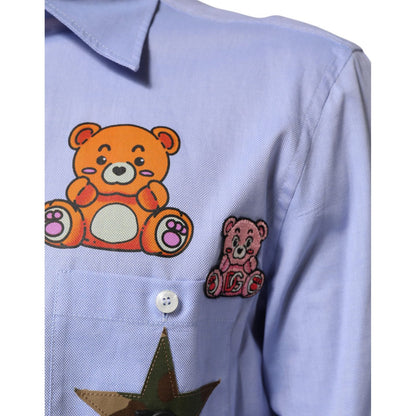 Dolce & Gabbana Light Blue Cotton Teddy Bear Long Sleeve Shirt