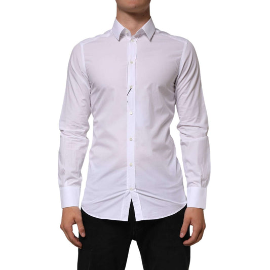Dolce & Gabbana White Cotton GOLD Formal Men Longsleeves Shirt