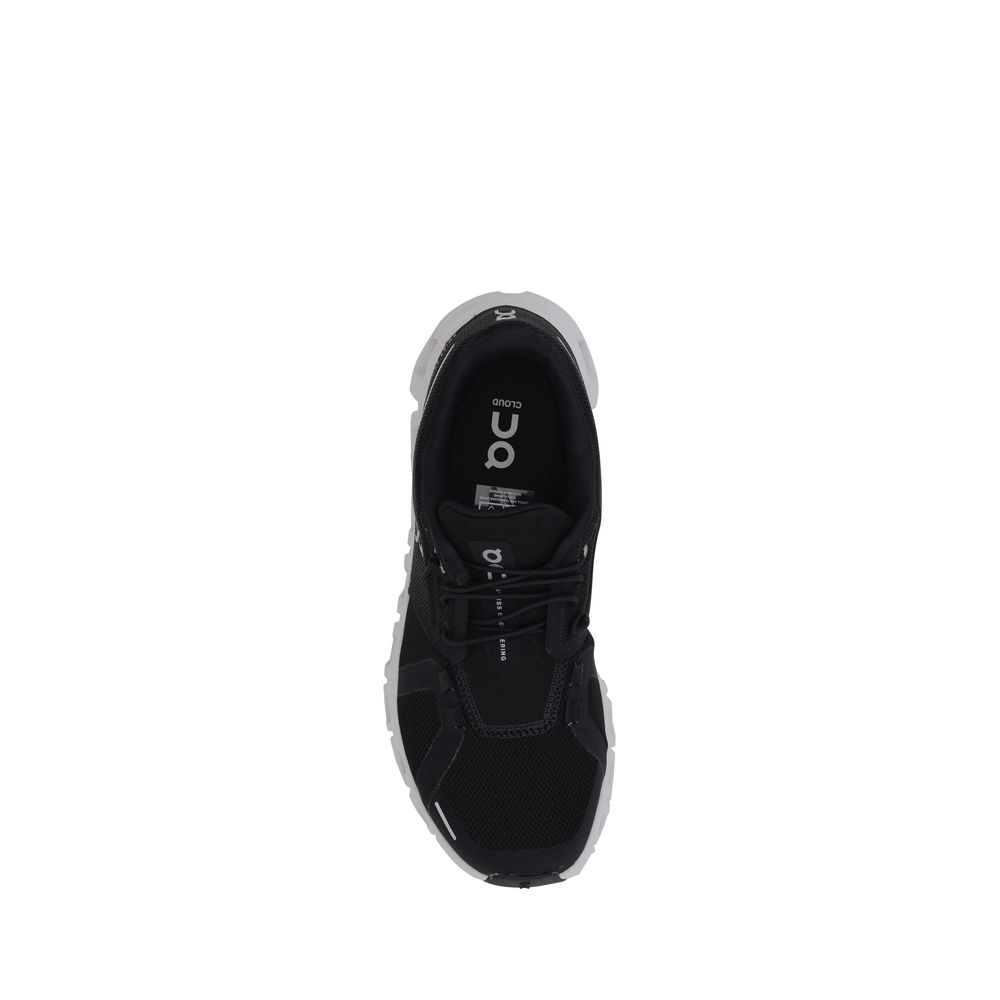 Top view of ON Black Polyester Athletic Sneakers with CloudTec® technology, quick lacing, and non-slip outsole for comfort and stability.
