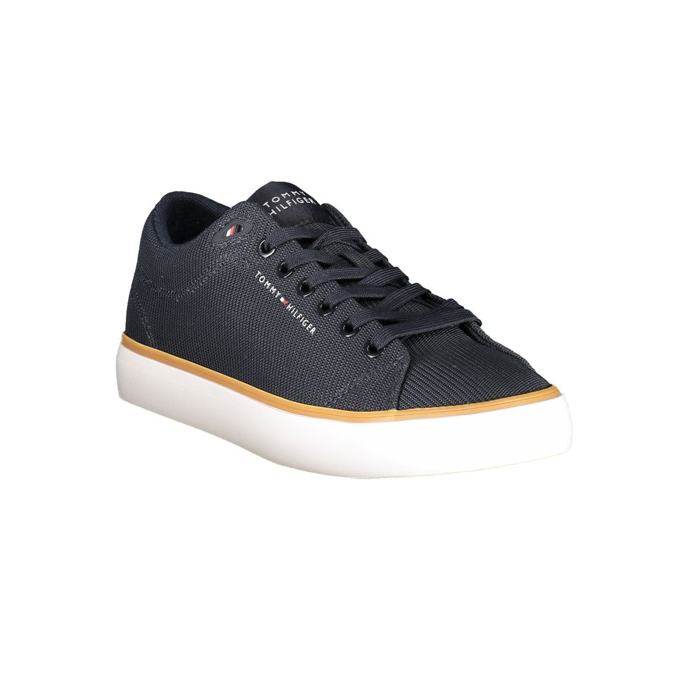 Tommy Hilfiger Blue Polyester Men Sneaker with contrasting details and signature logo for stylish and comfortable sports footwear.