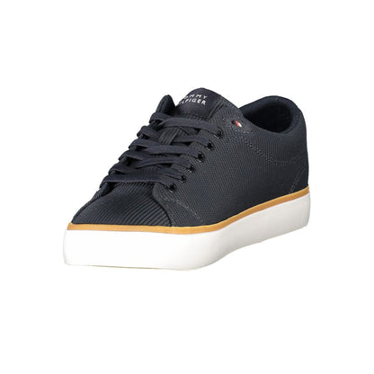 Tommy Hilfiger Blue Polyester Men Sneaker with contrasting details and logo displayed prominently on the side.