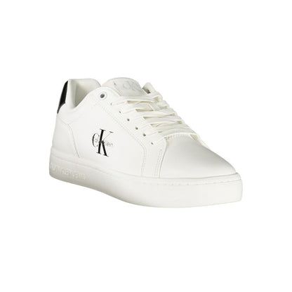 Calvin Klein White Leather Women Sneaker with bold black details and removable footbed, featuring iconic logo for luxury and style.