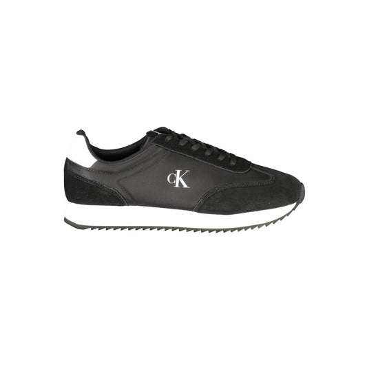 Calvin Klein Black Leather Men Sneaker in sleek design with white accents, showcasing style and designer credibility.