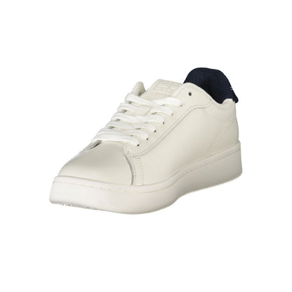 Tommy Hilfiger White Leather Women Sneaker with blue accents and iconic logo.