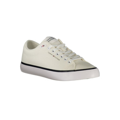 Tommy Hilfiger White Polyester Men Sneaker with signature logo and cushioned footbed for style and comfort