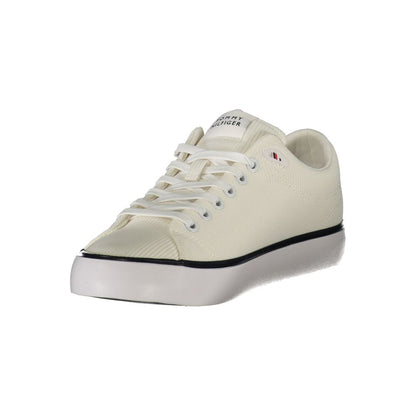 Tommy Hilfiger White Polyester Men Sneaker with stylish design and cushioned footbed for comfort.
