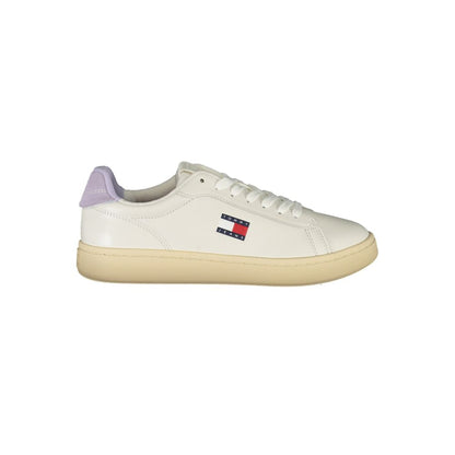 Tommy Hilfiger White Leather Women Sneaker with wisteria accents and logo