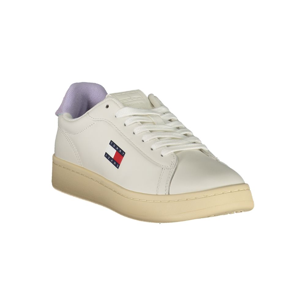 Tommy Hilfiger White Leather Women Sneaker with wisteria accents and logo