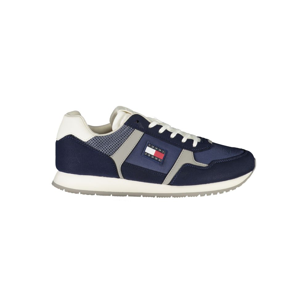Tommy Hilfiger Blue Polyester Men Sneaker featuring iconic logo design and lace-up style for a trendy, comfortable fit.