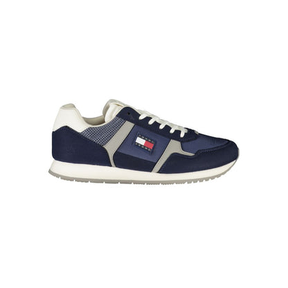 Tommy Hilfiger Blue Polyester Men Sneaker featuring iconic logo design and lace-up style for a trendy, comfortable fit.