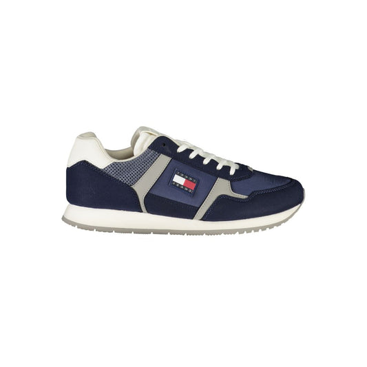 Tommy Hilfiger Blue Polyester Men Sneaker featuring iconic logo design and lace-up style for a trendy, comfortable fit.