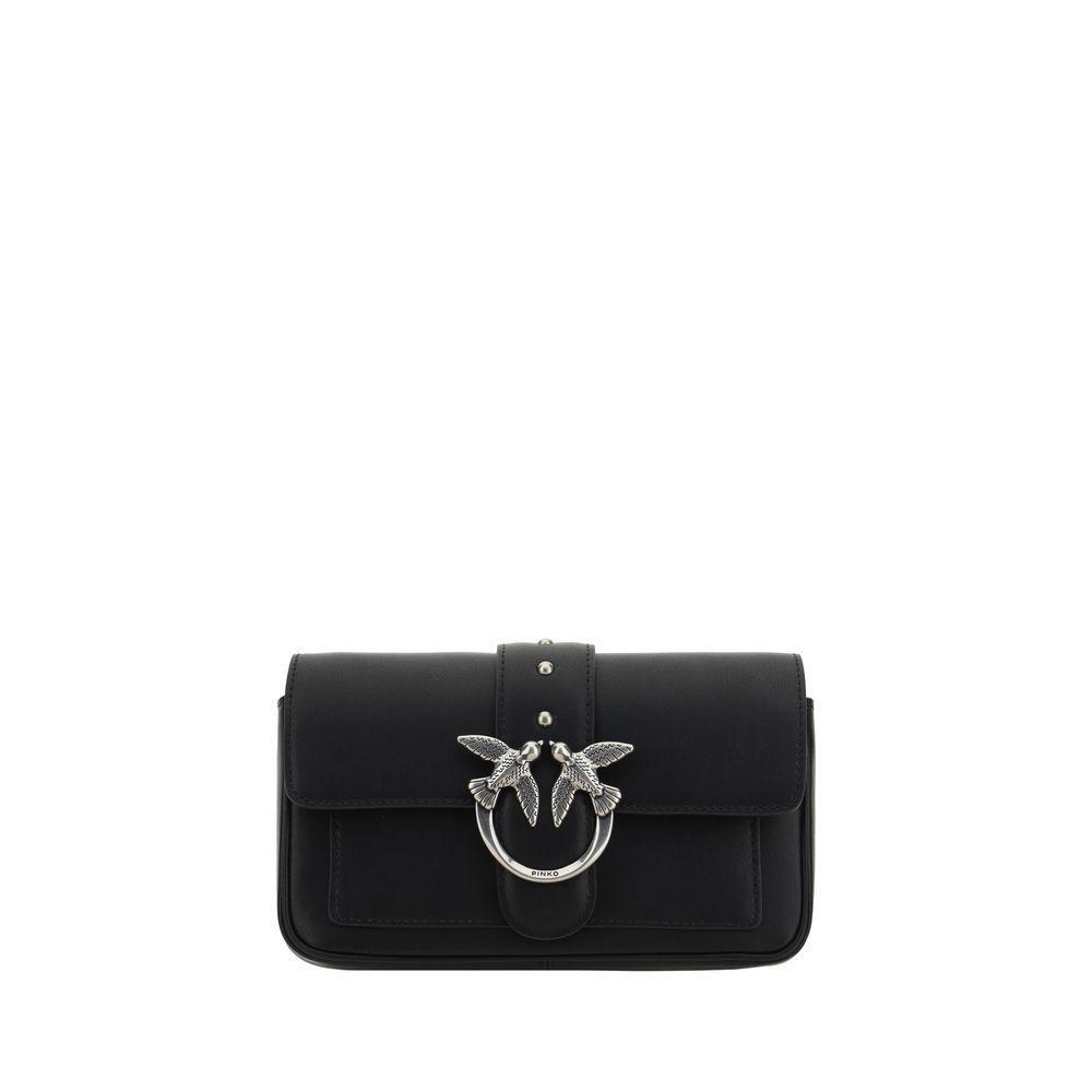 PINKO Black Calf Leather Bos Taurus Shoulder Bag