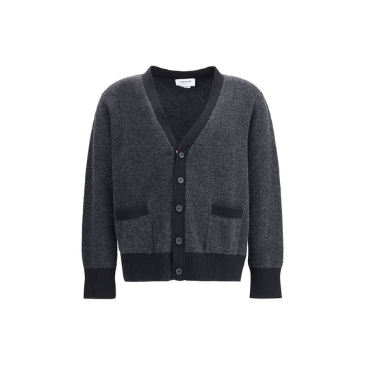 Thom Browne TEXTURED STITCH V NECK CARDIGAN IN WASHE TH-MKC607BY1029001-1