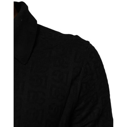 Dolce & Gabbana Black Silk Jacquard DG Polo Shirt T-shirt