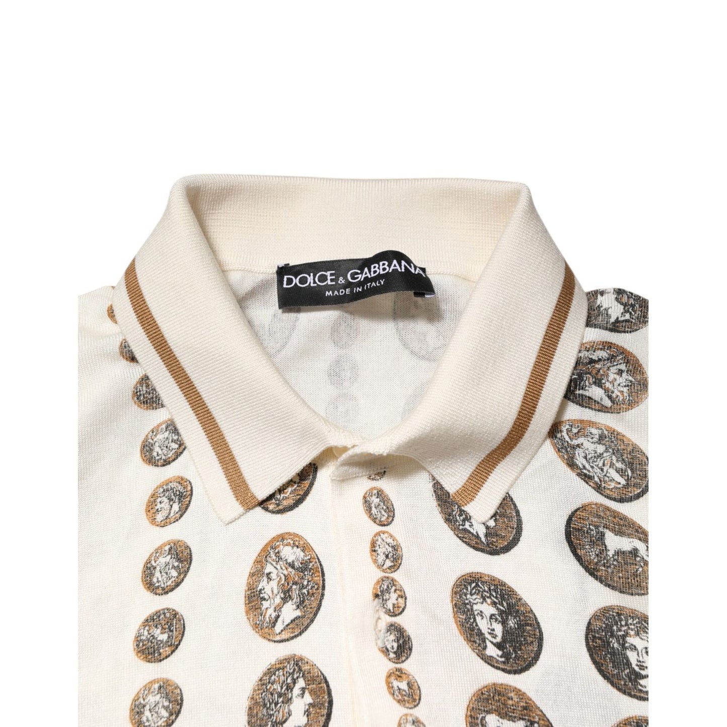 Dolce & Gabbana Silk Ivory Coin Print Logo Men Polo T-shirt