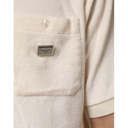Dolce & Gabbana Ivory Cotton Terry Logo Pocket Polo T-shirt