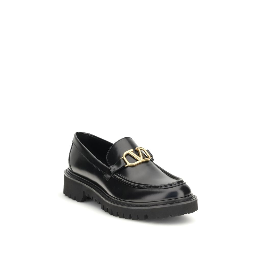 Valentino Garavani Black Leather Slip-On Loafers