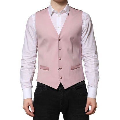 Dolce & Gabbana Pink Wool Dress Formal Men Waistcoat Vest