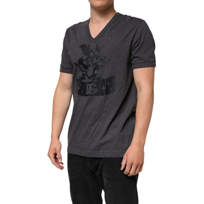Dolce & Gabbana Black Charcoal DG Logo V-Neck Men T-shirt