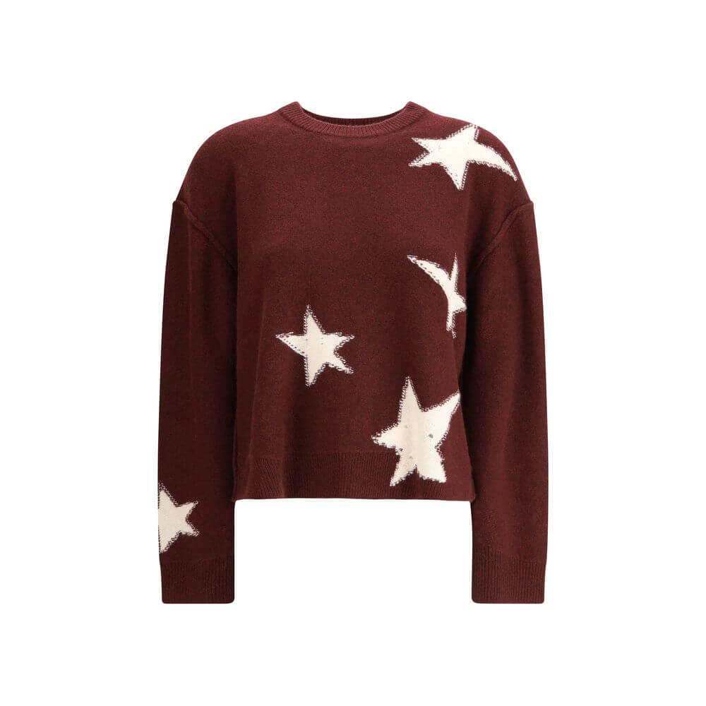 Zadig & Voltaire Bordeaux Cashmere Cashmere Sweater with star pattern, relaxed fit, elastic drawstring cuffs, autumn-winter fashion.
