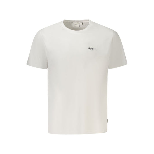 Pepe Jeans White Cotton Men T-Shirt featuring embroidered logo, crafted from premium organic cotton for casual sophistication.