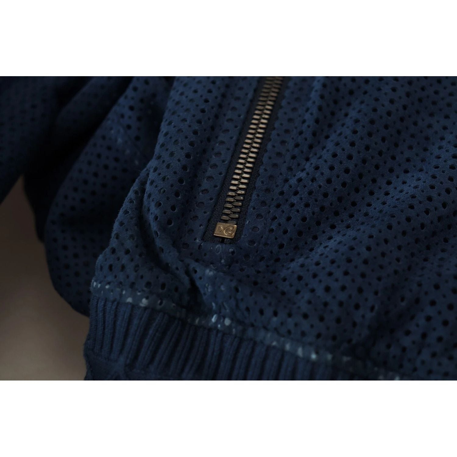 Dolce & Gabbana Blue Leather Perforated Full Zip Jacket