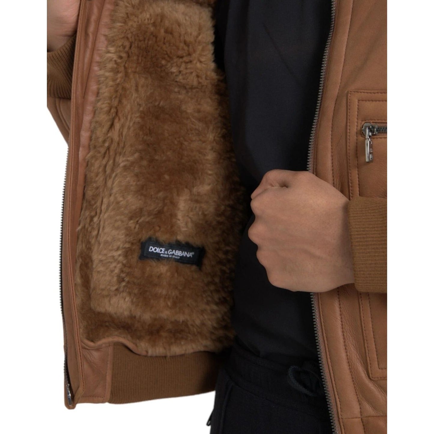 Dolce & Gabbana Brown Leather Fur Button Biker Coat Jacket JKT4050-52